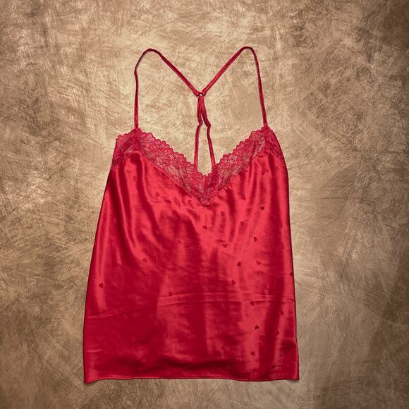 Joyspun Satin Heart Cami Tank Top Red Floral Lace Trim Racerback Women's 2X Love - Picture 1 of 9